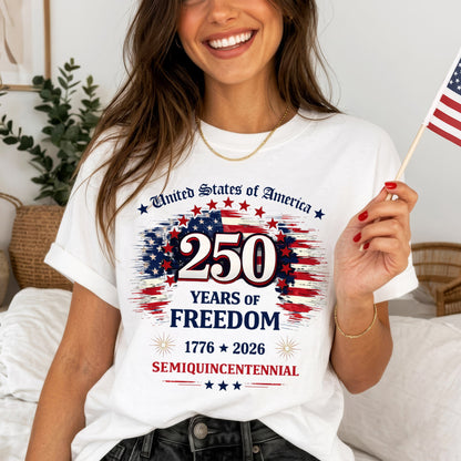 250th Anniversary Unisex Shirt, 250 Years Of Freedom Patriotic USA Graphic Tee