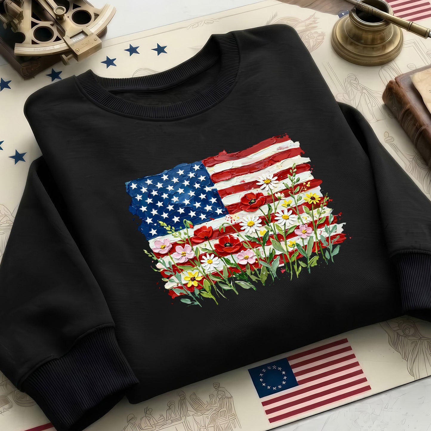 America 250th Anniversary – Vintage American Flag Floral Unisex Shirt