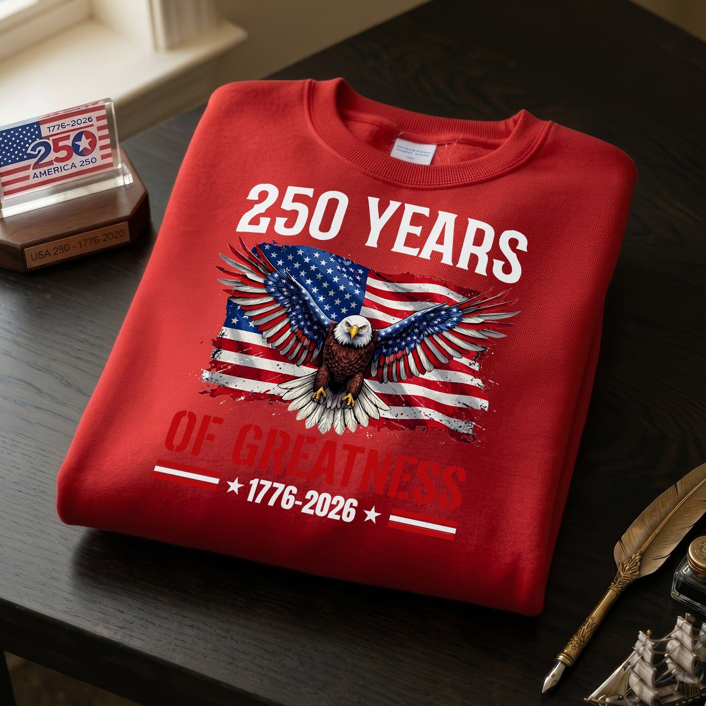 Patriotic 250th Anniversary Shirt 1776-2026 American Flag Eagle 250 Years of Greatness USA Unisex T-Shirt