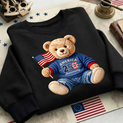Unisex 250th Anniversary Shirt America 1776-2026 Cute Teddy Bear American Flag Patriotic USA Tee