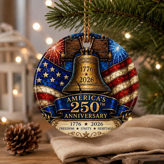 America 250th Anniversary 3-Inch Liberty Bell & American Flag Patriotic Ornament