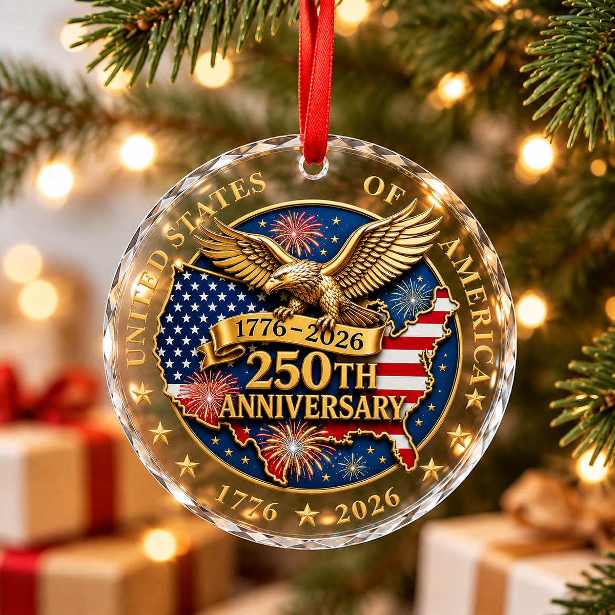 USA 250th Anniversary 3-Inch Acrylic Patriotic Christmas Ornament
