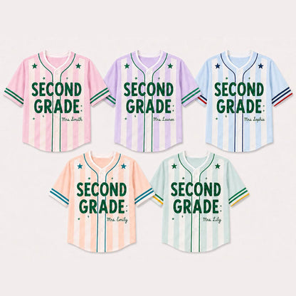 Custom Teacher Baseball Jersey, Personalized Grade Level & Name Pinstripe Shirt