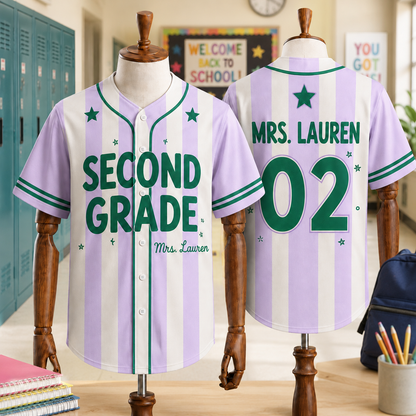 Custom Teacher Baseball Jersey, Personalized Grade Level & Name Pinstripe Shirt