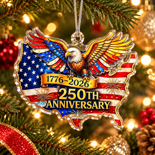 USA 250 Years of Freedom Patriotic Eagle Christmas Ornament.