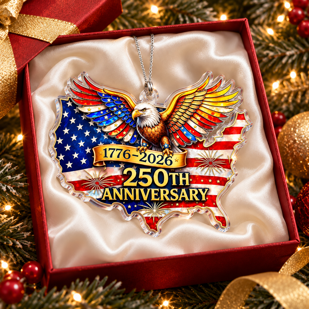 USA 250 Years of Freedom Patriotic Eagle Christmas Ornament.