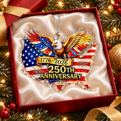 USA 250 Years of Freedom Patriotic Eagle Christmas Ornament.
