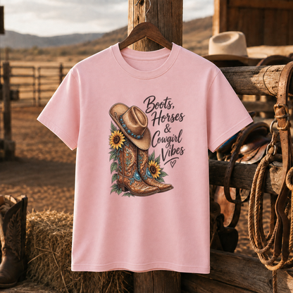 Boots Horses & Cowgirl Vibes Western Shirt, Cowgirl Boots Sunflower – Unisex Tshirt/Hoodie/Sweatshirt