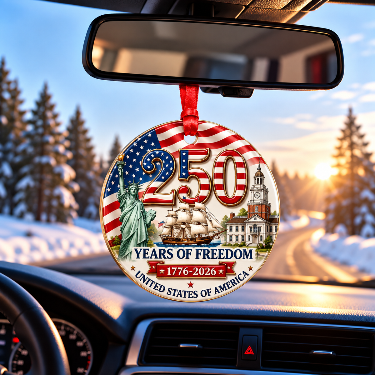 250 Years of Freedom 2026 3-Inch American Flag Christmas Ornament