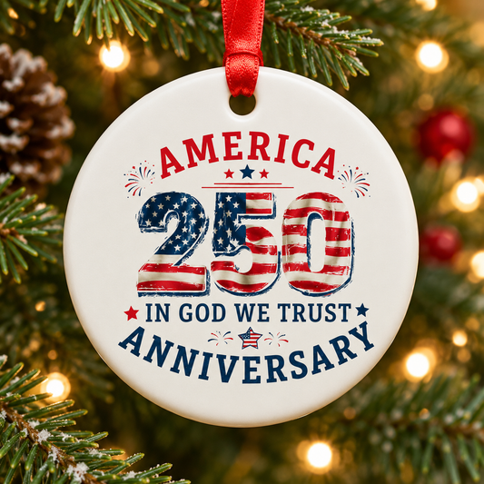 America 250th Anniversary 2026 3-Inch Patriotic Ceramic Christmas Ornament