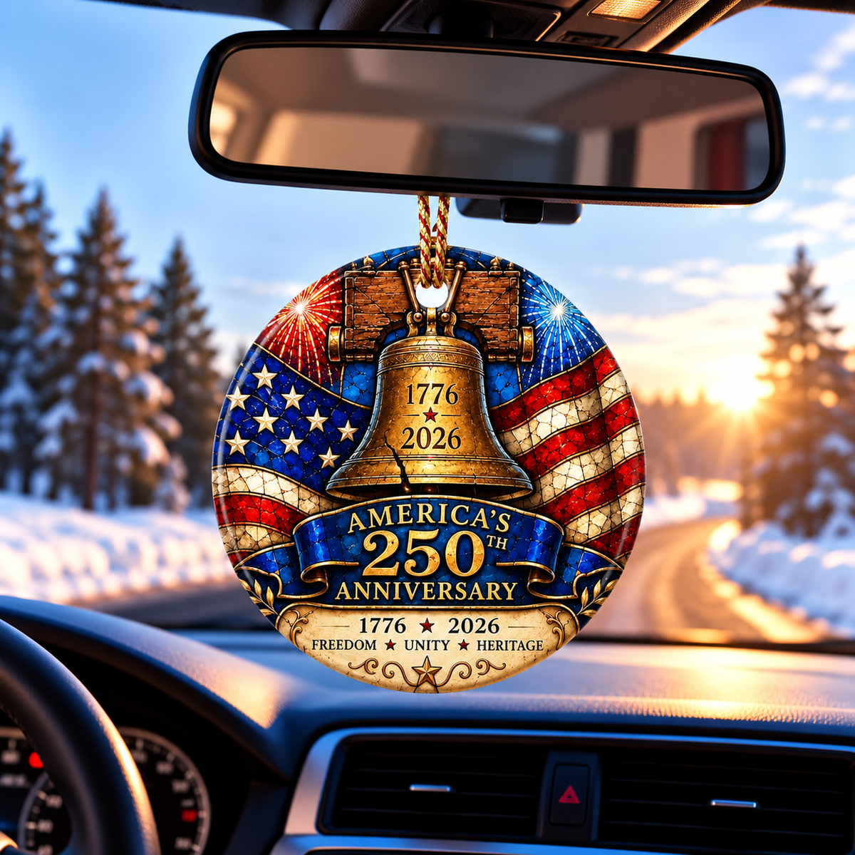 America 250th Anniversary 3-Inch Liberty Bell & American Flag Patriotic Ornament