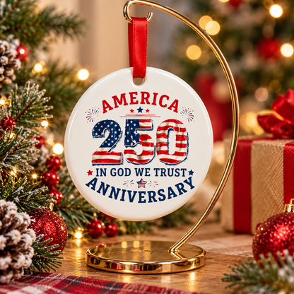 America 250th Anniversary 2026 3-Inch Patriotic Ceramic Christmas Ornament