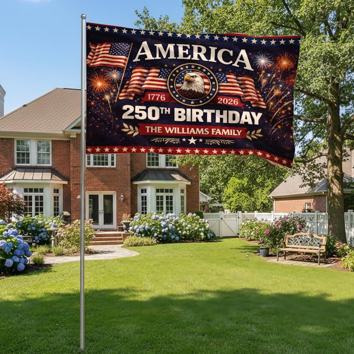 Patriotic 250th Anniversary 1776 2026 United States of America Semiquincentennial Grommet Flag