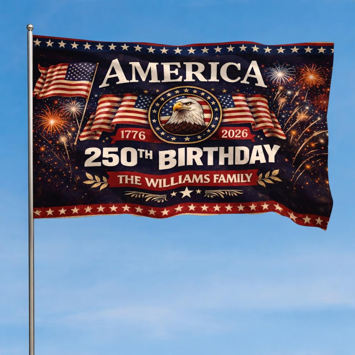 Patriotic 250th Anniversary 1776 2026 United States of America Semiquincentennial Grommet Flag