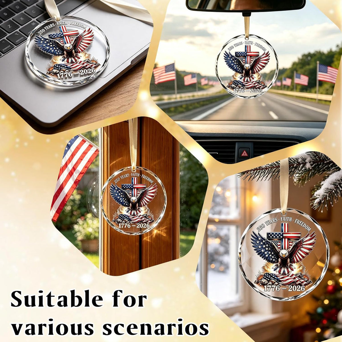Faith, Freedom & America 250 Years Commemorative 3-Inch Christmas Ornament
