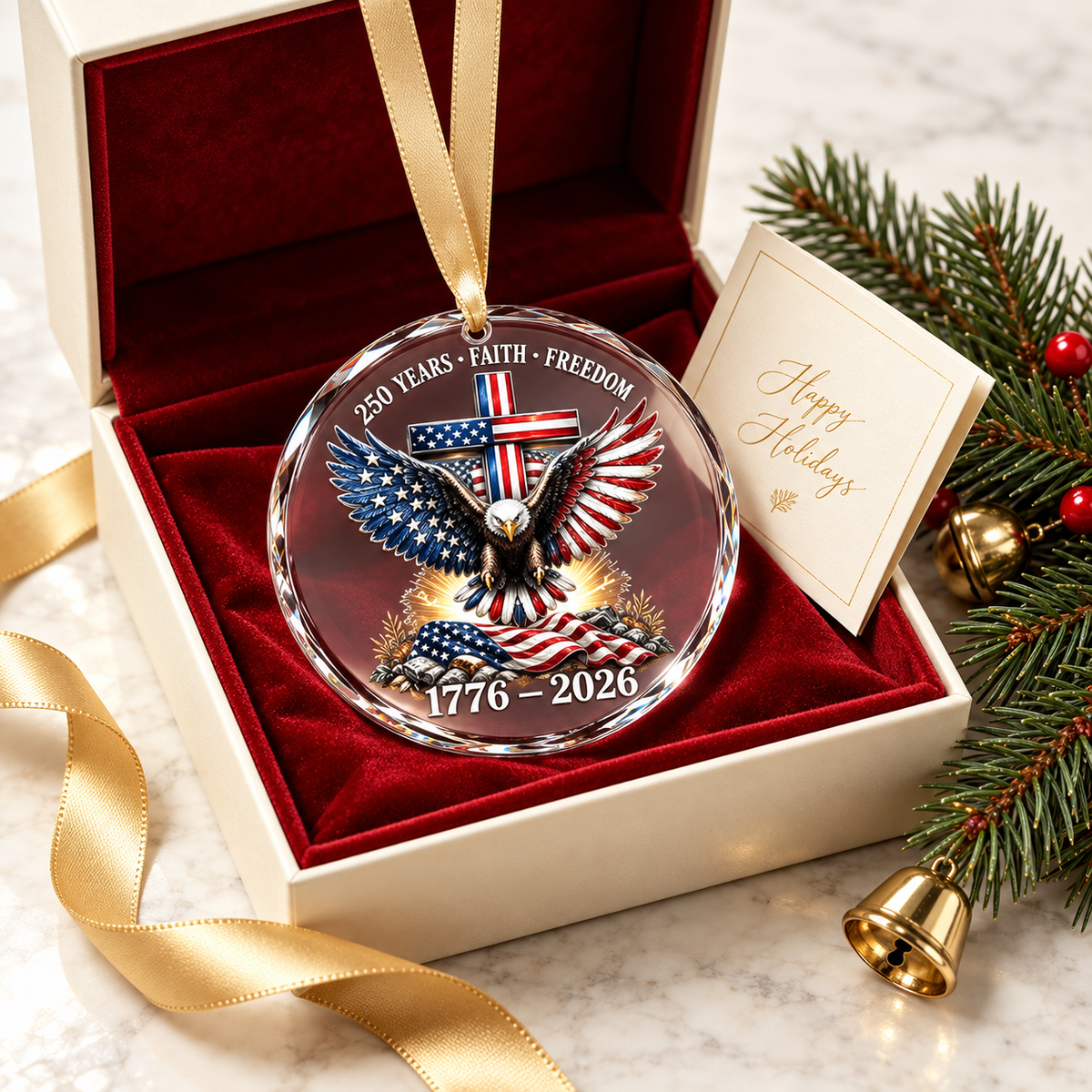 Faith, Freedom & America 250 Years Commemorative 3-Inch Christmas Ornament