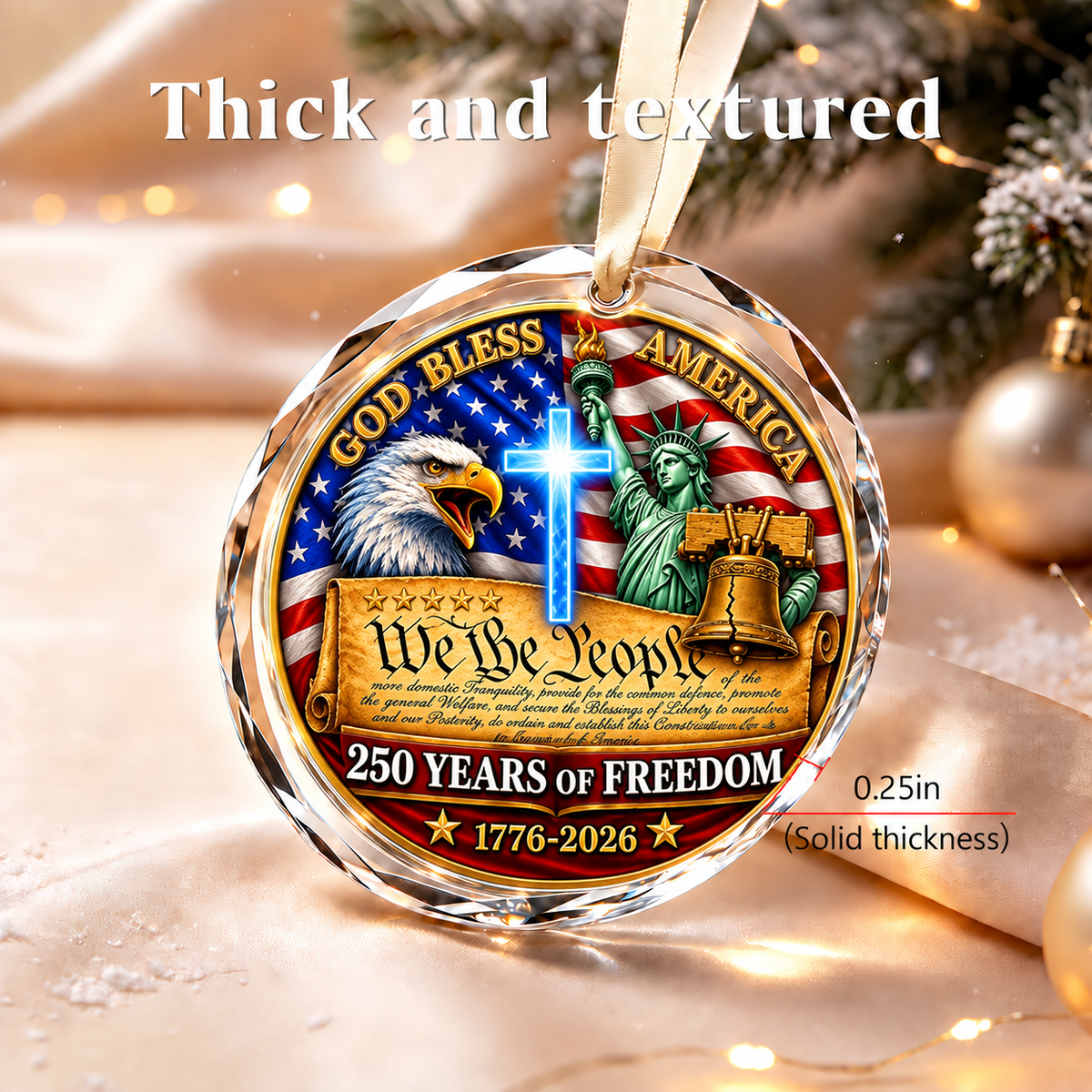 250 Years of Freedom 1776–2026 3-Inch Ornament – Liberty Bell & Eagle Holiday Keepsake