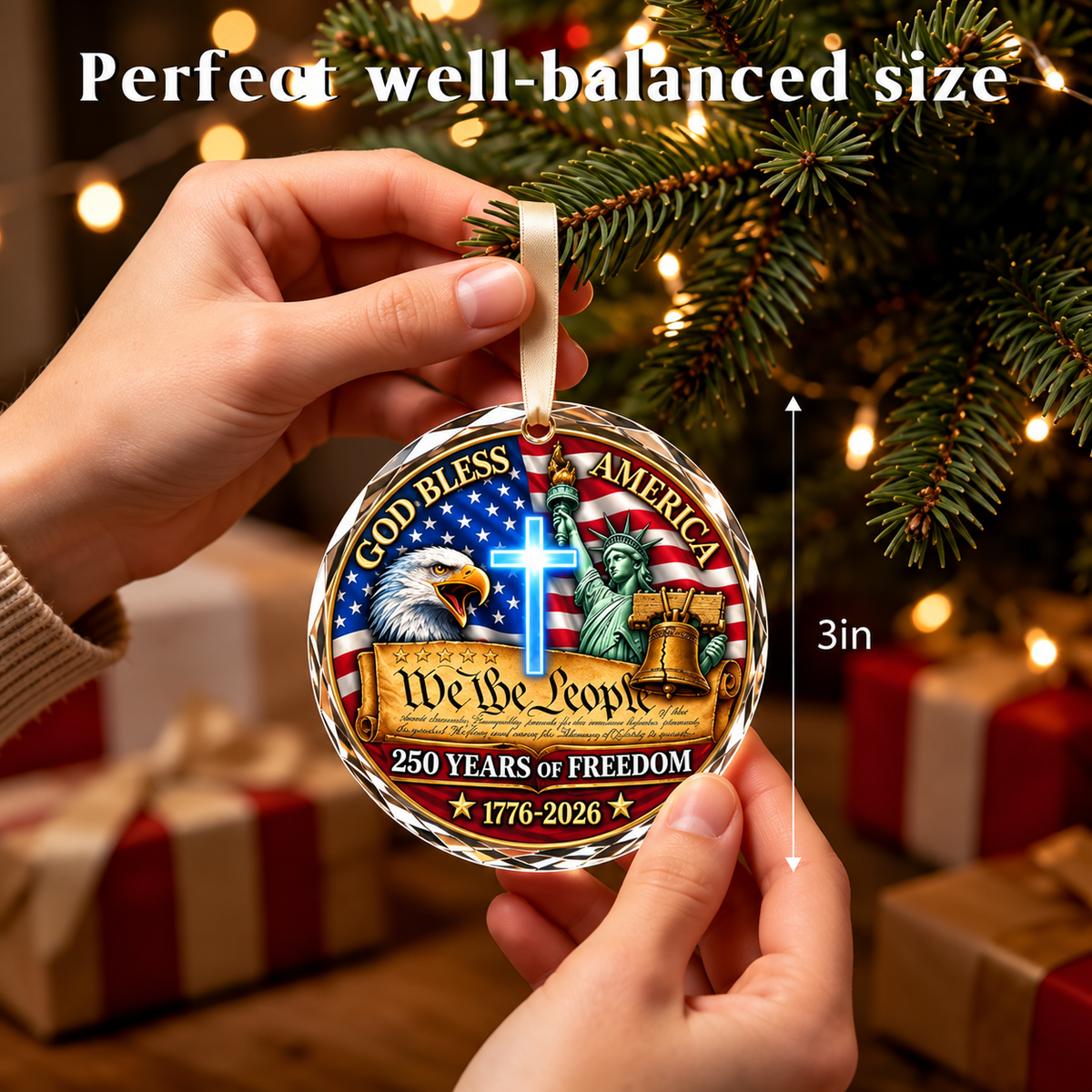 250 Years of Freedom 1776–2026 3-Inch Ornament – Liberty Bell & Eagle Holiday Keepsake