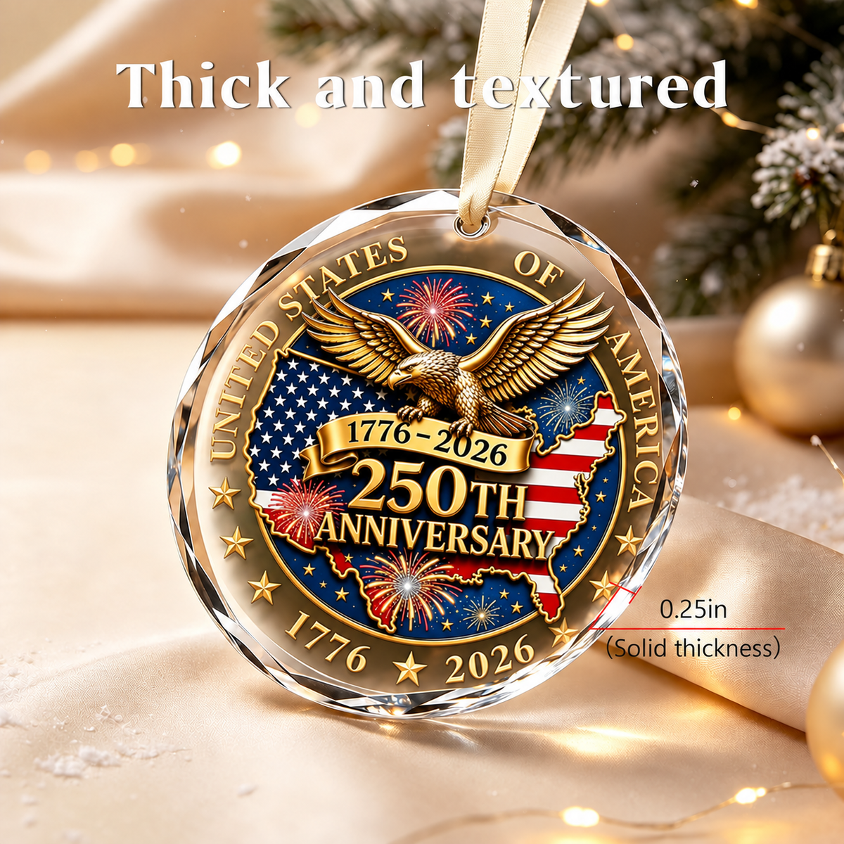 USA 250th Anniversary 3-Inch Acrylic Patriotic Christmas Ornament