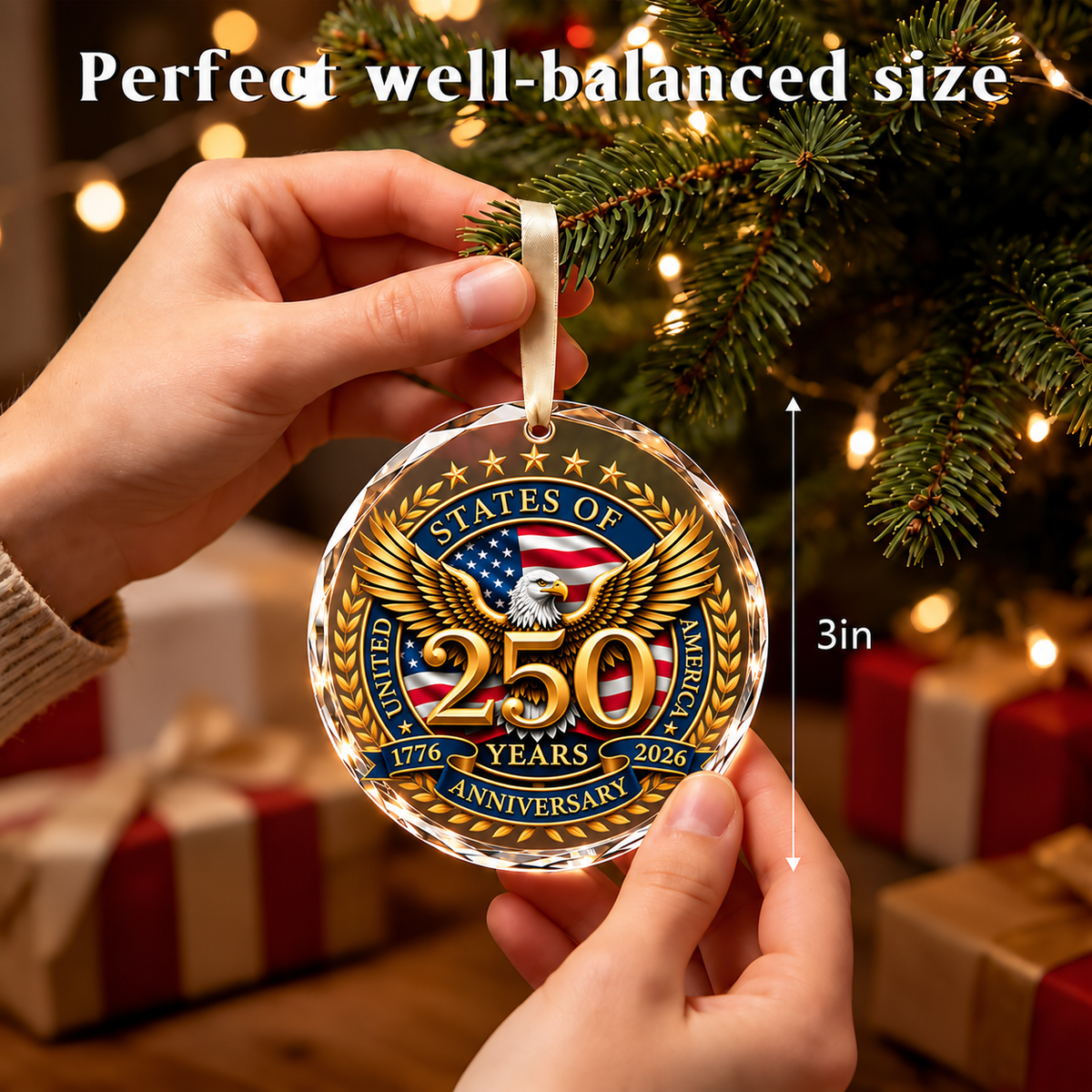 America 250th Anniversary 3-Inch Gold Eagle Patriotic Ornament