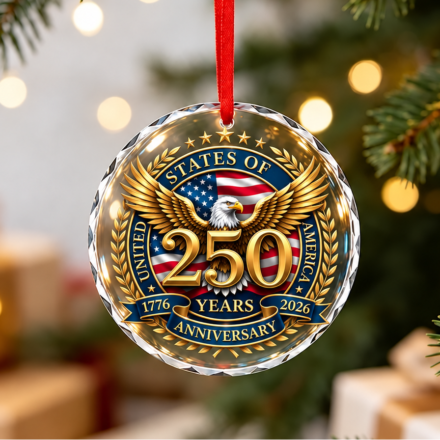 USA 250th Anniversary 3-Inch Glass Christmas Ornament-Glass