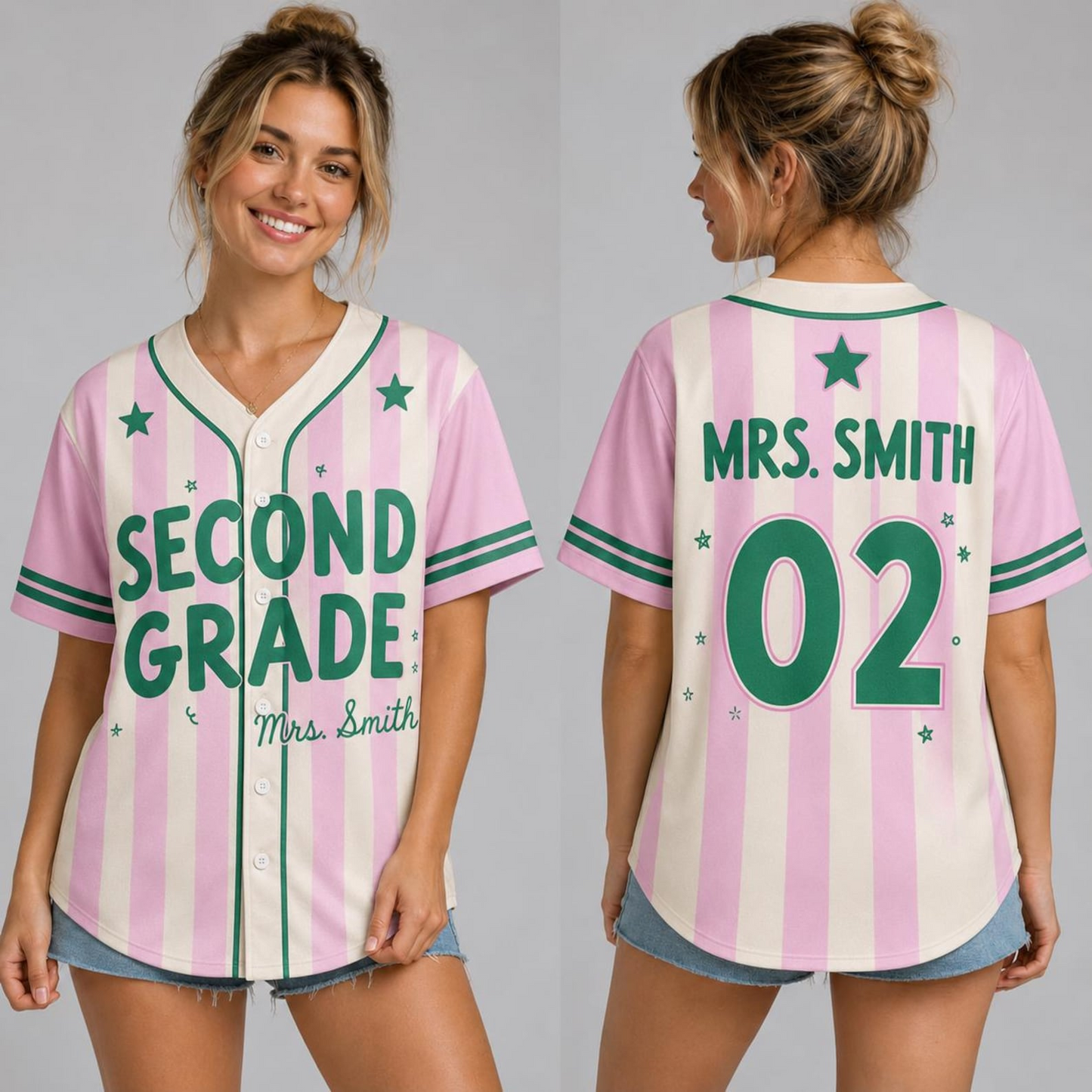 Custom Teacher Baseball Jersey, Personalized Grade Level & Name Pinstripe Shirt