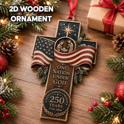 America Faith Wooden Ornament, 250th Anniversary Christmas 2 Layer Ornament