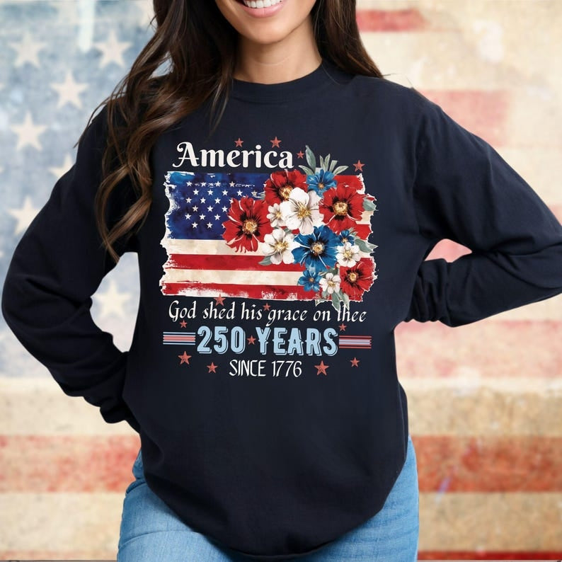 America 250 T-Shirt, Vintage USA Flag Floral Tee, 1776–2026 Semiquincentennial Patriotic Shirt,