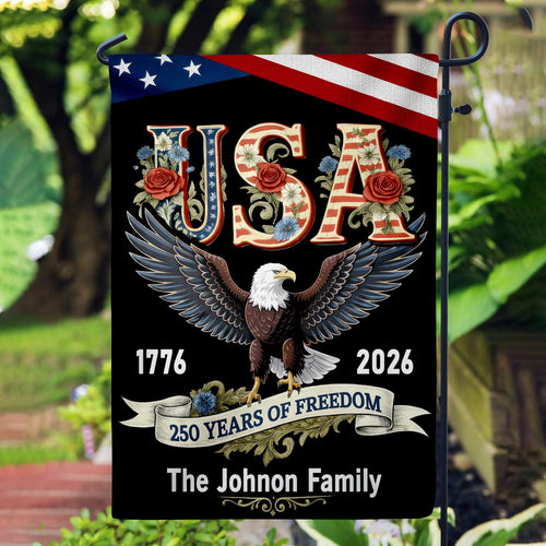 Personalized 250 Years America Garden Flag, USA 1776–2026, Custom Family Name, Outdoor Garden Decor