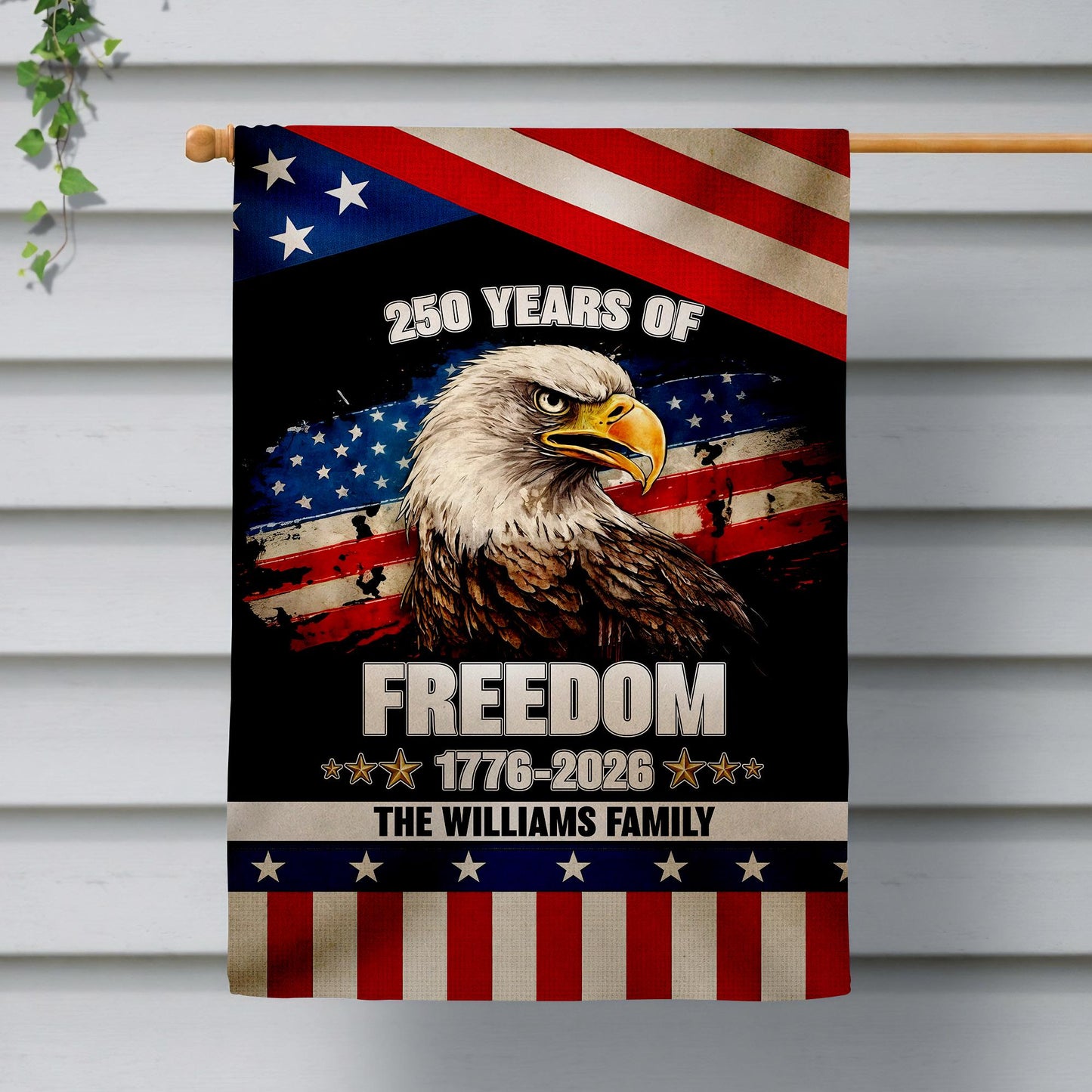 Personalized 250 Years America Garden Flag, USA 1776–2026, Custom Family Name, Outdoor Garden Decor, Freedom Black Eagle Design