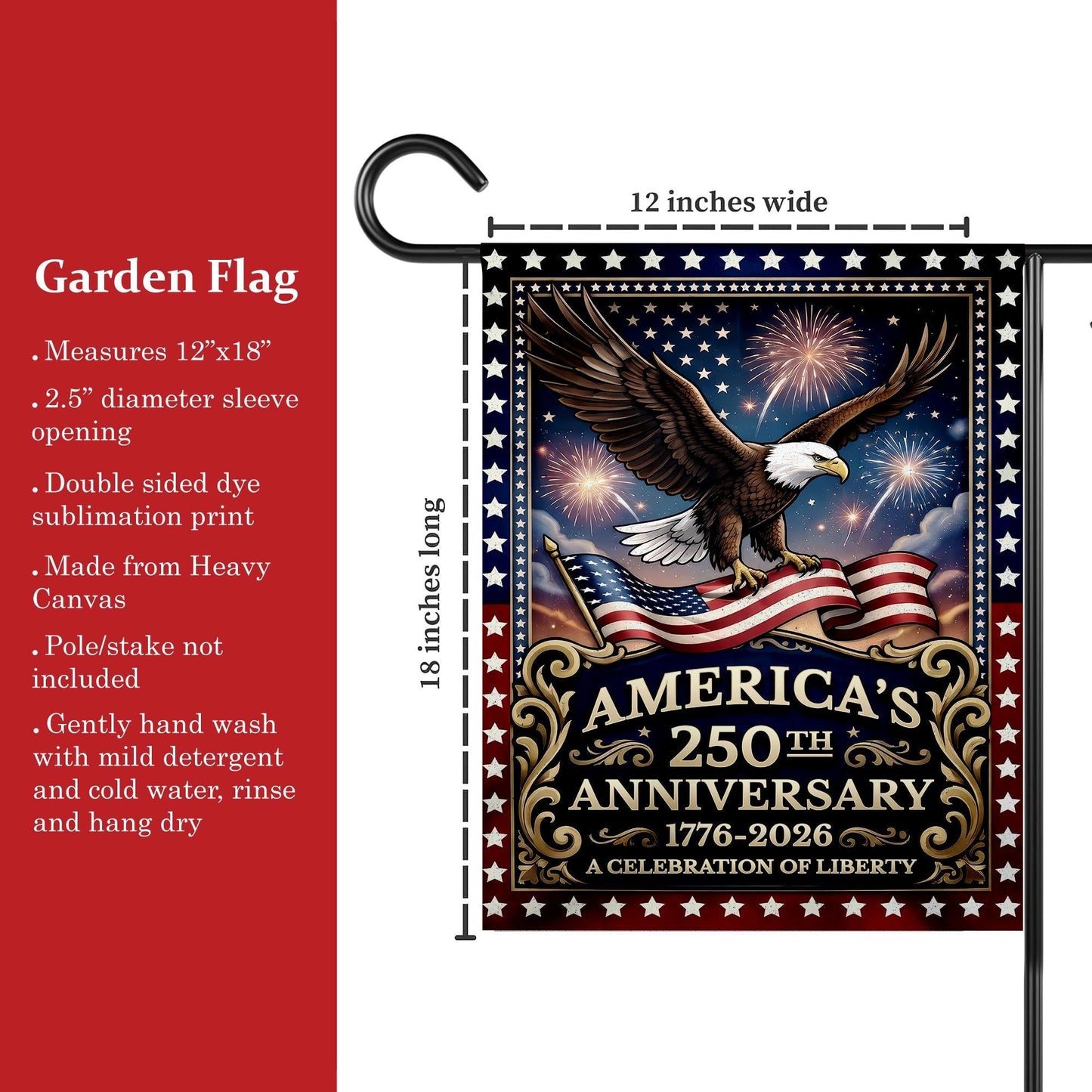 Personalized 250 Years America Garden Flag, USA 1776–2026, Custom Family Name, Outdoor Garden Decor, House Flag 4th of July Gift
