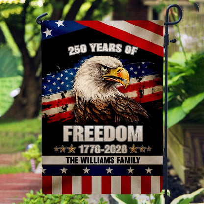 Personalized 250 Years America Garden Flag, USA 1776–2026, Custom Family Name, Outdoor Garden Decor, Freedom Black Eagle Design