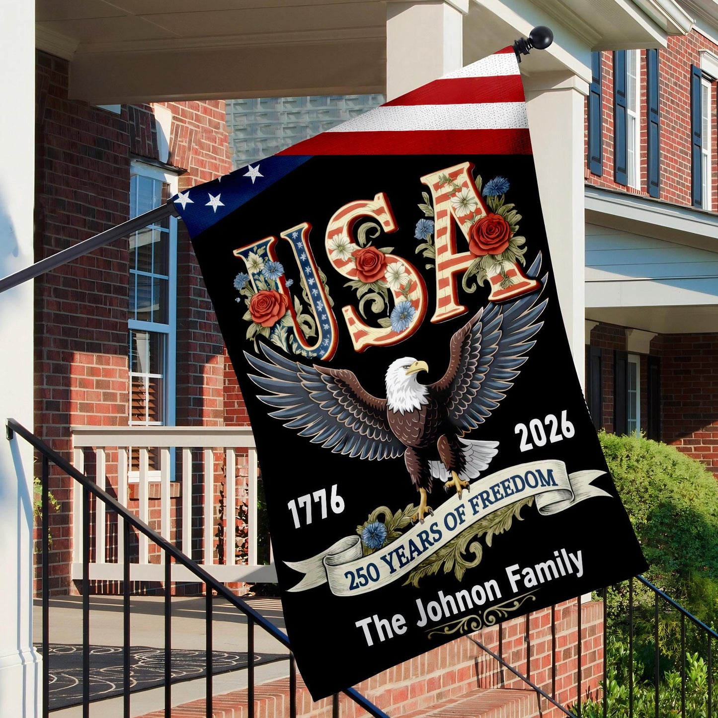 Personalized 250 Years America Garden Flag, USA 1776–2026, Custom Family Name, Outdoor Garden Decor