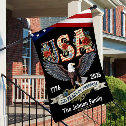 Personalized 250 Years America Garden Flag, USA 1776–2026, Custom Family Name, Outdoor Garden Decor