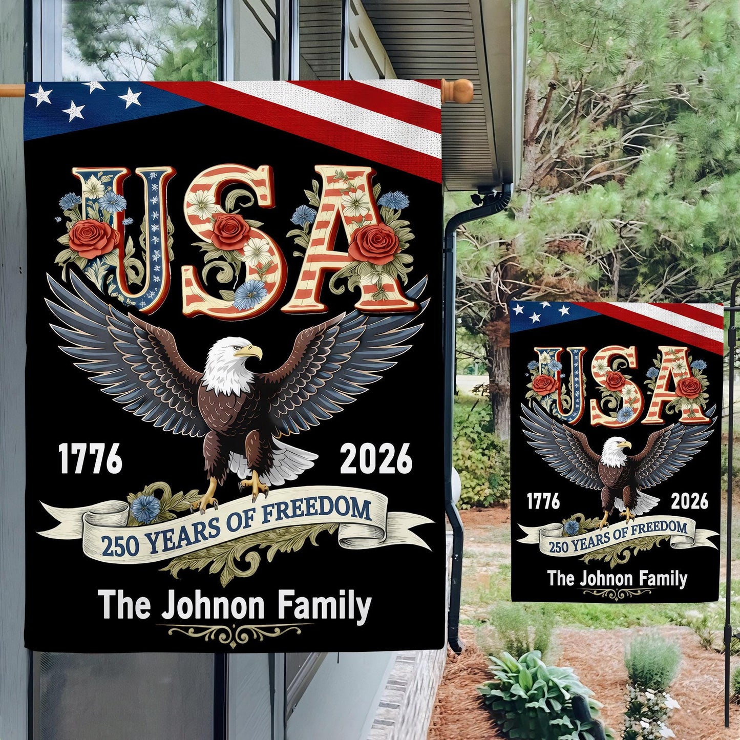 Personalized 250 Years America Garden Flag, USA 1776–2026, Custom Family Name, Outdoor Garden Decor