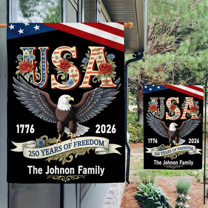 Personalized 250 Years America Garden Flag, USA 1776–2026, Custom Family Name, Outdoor Garden Decor