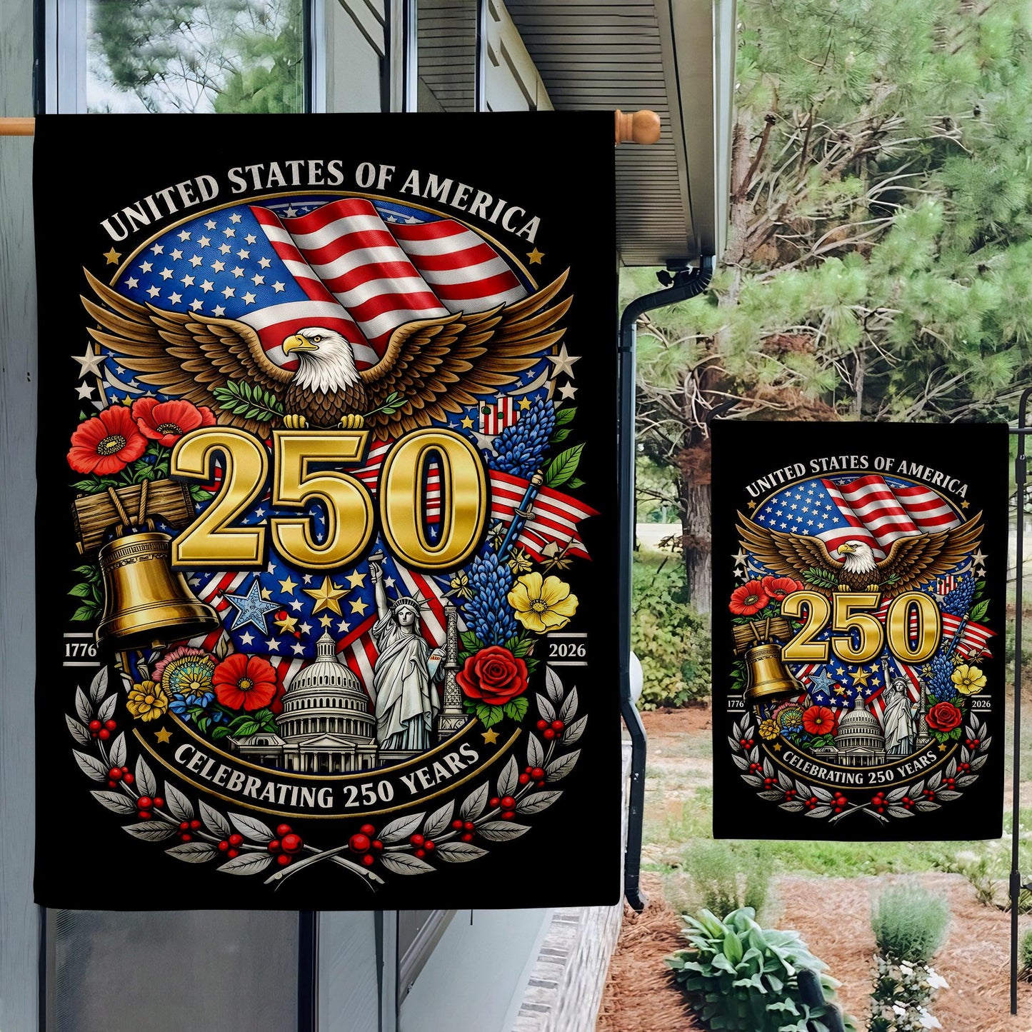 America 250 Semiquincentennial Garden Flag , 250th Anniversary Outdoor Decor Gift, 1776-2026 Commemorative, Gift Patriotic Eagle