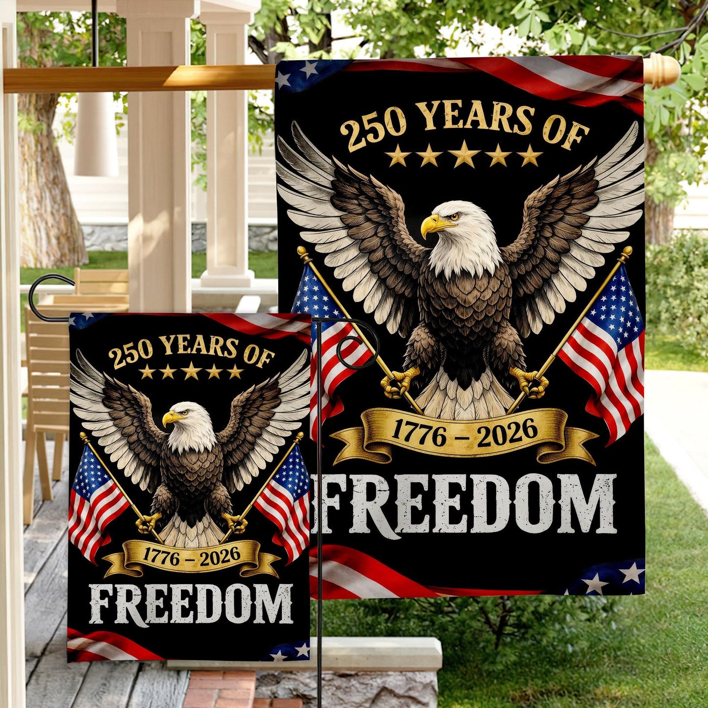 America 250 Semiquincentennial Garden Flag , Happy Birthday 250th Anniversary Flag, 1776-2026 Commemorative, Patriotic Tee with USA Flag
