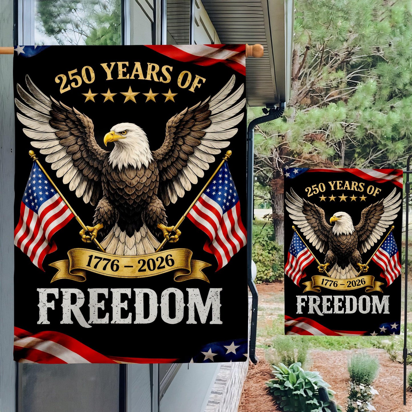 America 250 Semiquincentennial Garden Flag , Happy Birthday 250th Anniversary Flag, 1776-2026 Commemorative, Patriotic Tee with USA Flag