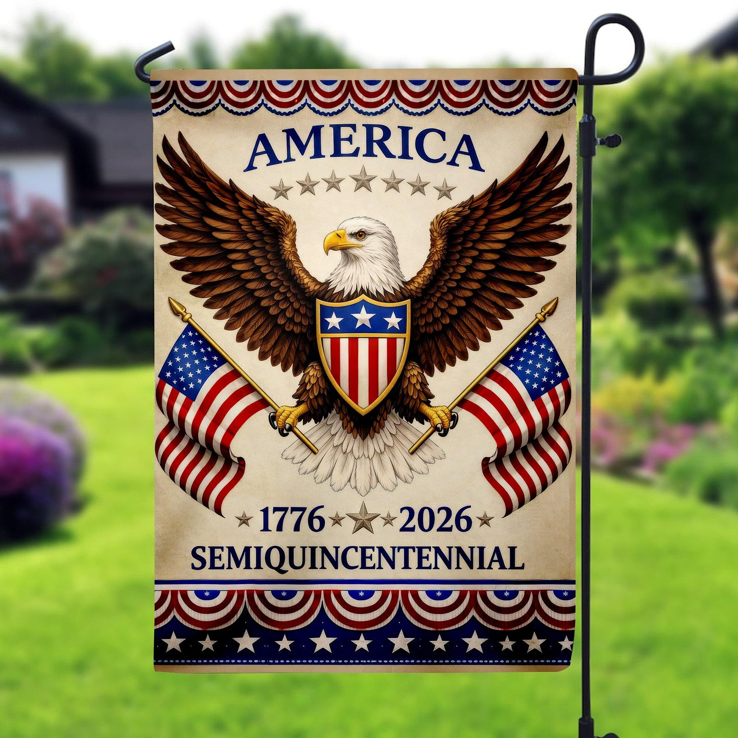 America 250 Semiquincentennial Garden Flag , Happy Birthday 250th Anniversary Flag, Vintage Independence Day, Patriotic Tee with USA Flag