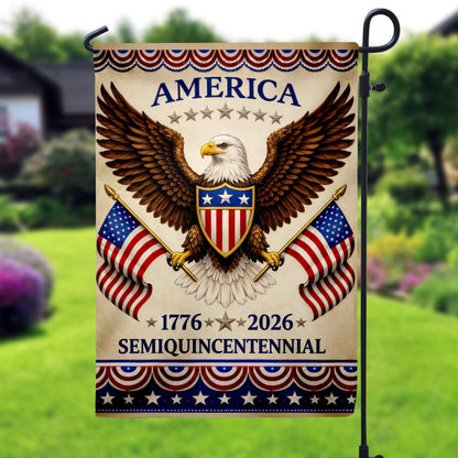 America 250 Semiquincentennial Garden Flag , Happy Birthday 250th Anniversary Flag, Vintage Independence Day, Patriotic Tee with USA Flag