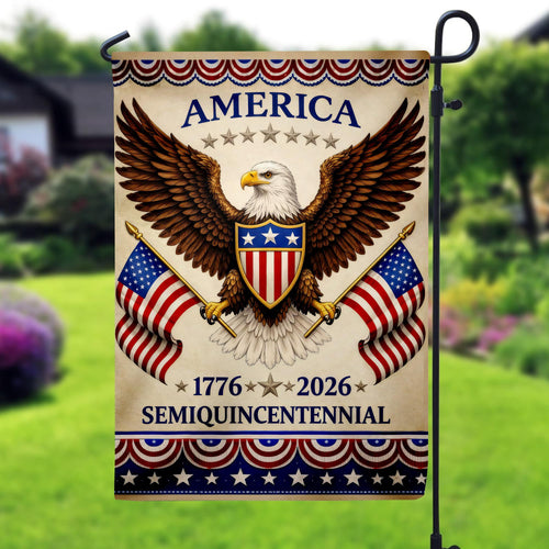 America 250 Semiquincentennial Garden Flag , Happy Birthday 250th Anniversary Flag, Vintage Independence Day, Patriotic Tee with USA Flag