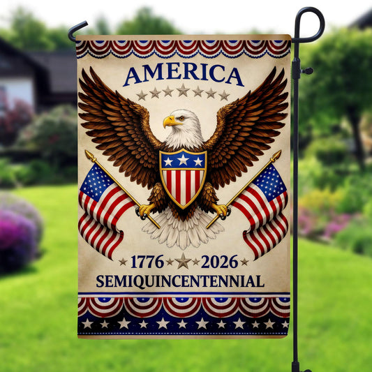 America 250 Semiquincentennial Garden Flag , Happy Birthday 250th Anniversary Flag, Vintage Independence Day, Patriotic Tee with USA Flag