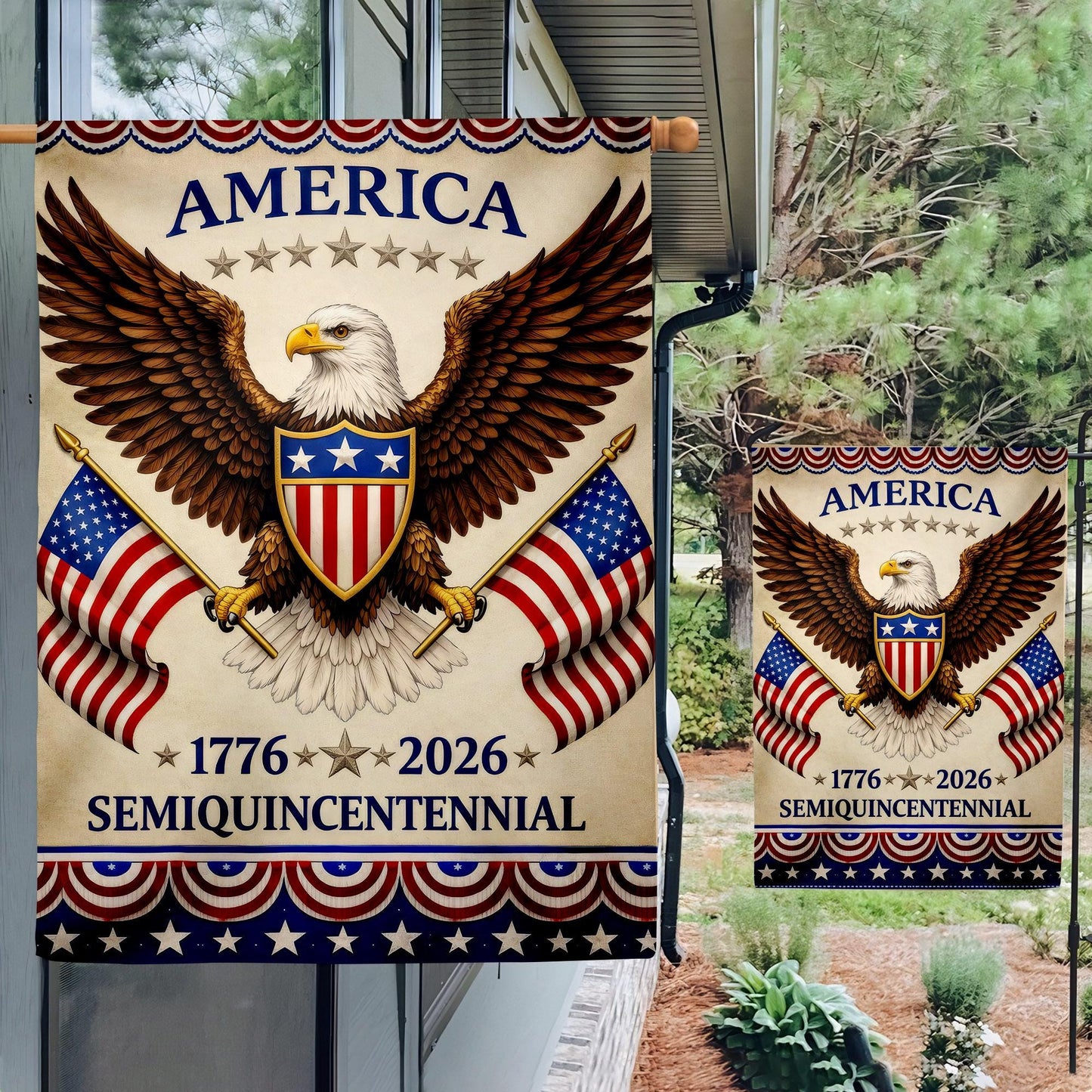America 250 Semiquincentennial Garden Flag , Happy Birthday 250th Anniversary Flag, Vintage Independence Day, Patriotic Tee with USA Flag