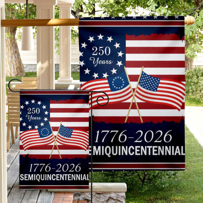 America 250 Semiquincentennial Garden Flag , 250th Anniversary USA Patriotic Flag, Vintage Independence Day, Patriotic Tee with USA Flag