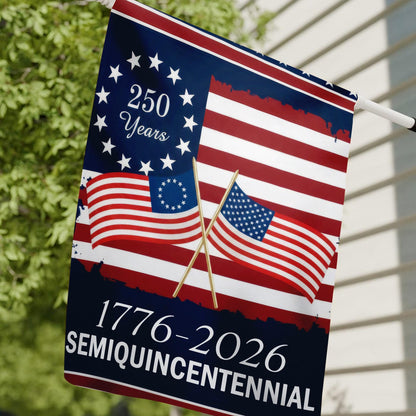 America 250 Semiquincentennial Garden Flag , 250th Anniversary USA Patriotic Flag, Vintage Independence Day, Patriotic Tee with USA Flag