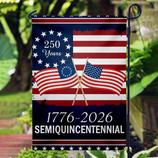 America 250 Semiquincentennial Garden Flag , 250th Anniversary USA Patriotic Flag, Vintage Independence Day, Patriotic Tee with USA Flag