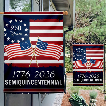 America 250 Semiquincentennial Garden Flag , 250th Anniversary USA Patriotic Flag, Vintage Independence Day, Patriotic Tee with USA Flag
