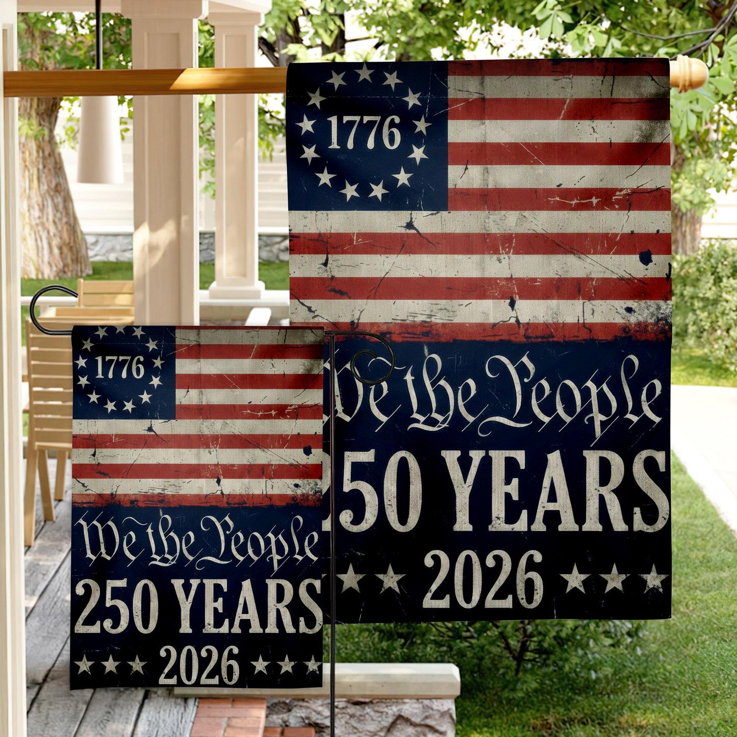 250th America Anniversary Flag , US 250 Years Garden Flag, We The People House Flag, Vintage Independence Day, Patriotic Tee with USA Flag