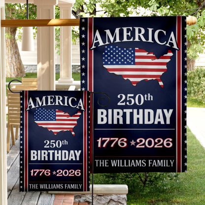 Custom Family Name America 250 Birthday 1776-2026 Double-Sided Flag, America 250th Anniversary, Veteran Day Gift, 4th of July